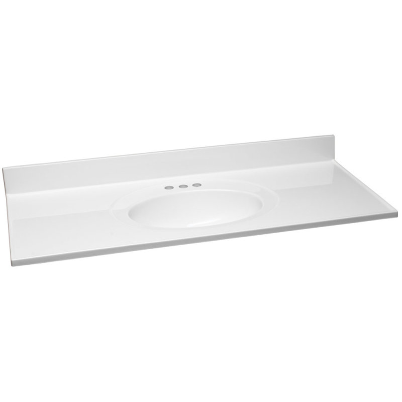 Dessus de meuble-lavabo en marbre de culture avec dosseret, Blanc uni, Centres de 8 po