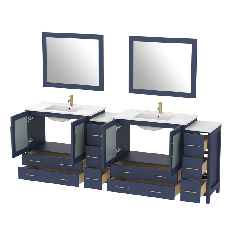  96" Double Bathroom Vanity Set with Mirror, Blue