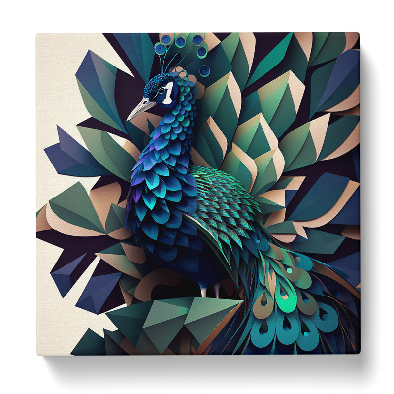 Peacock Geometric - Wrapped Canvas, 50cm H x 50cm W