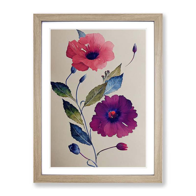 Pretty Flowers No.6 - Single Picture Frame Painting, 64cm H x 46cm W x 2cm D, Oak Framed