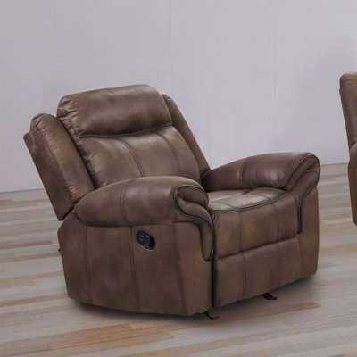 Transitional Style Contrast Welt Glider With Recliner Function Pillow Top Arms Brown Finish Primary Living Room