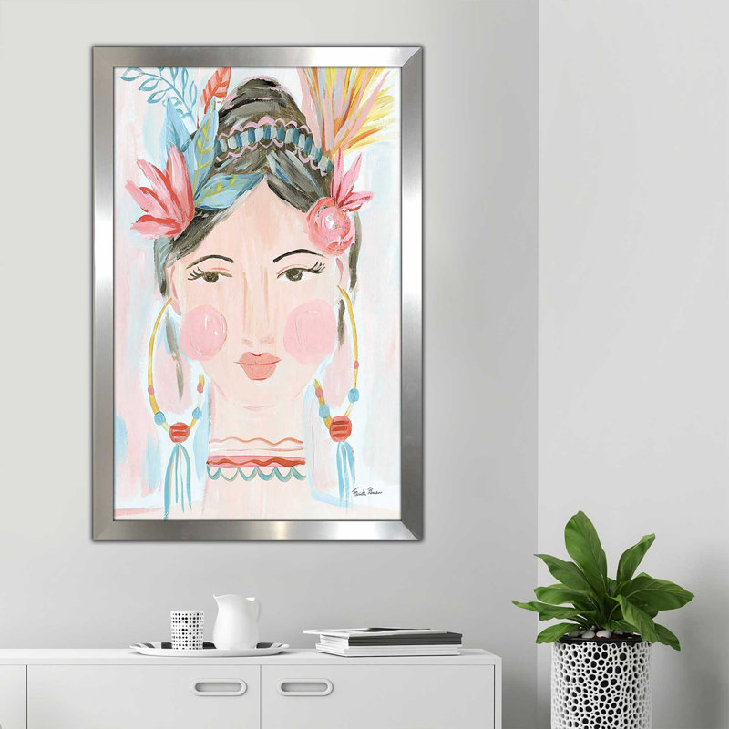 Boho Lady II - peinture, Encadrement argenté, H 39,5 po x l 27,5 po x P 0,75 po