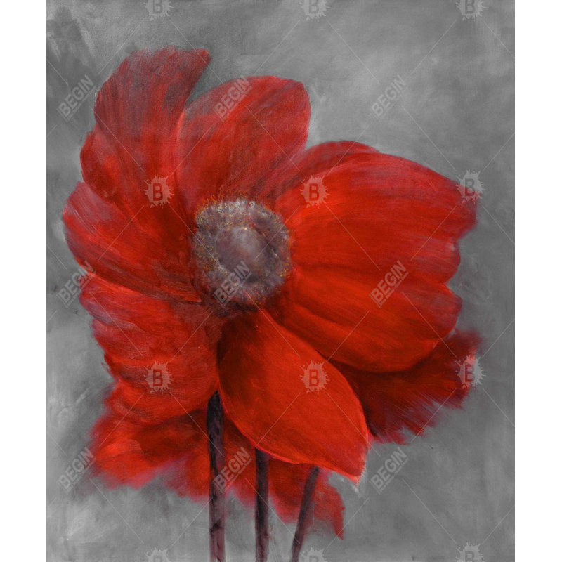 Fleur rouge dans le vent - Décoration florale sur toile de salon