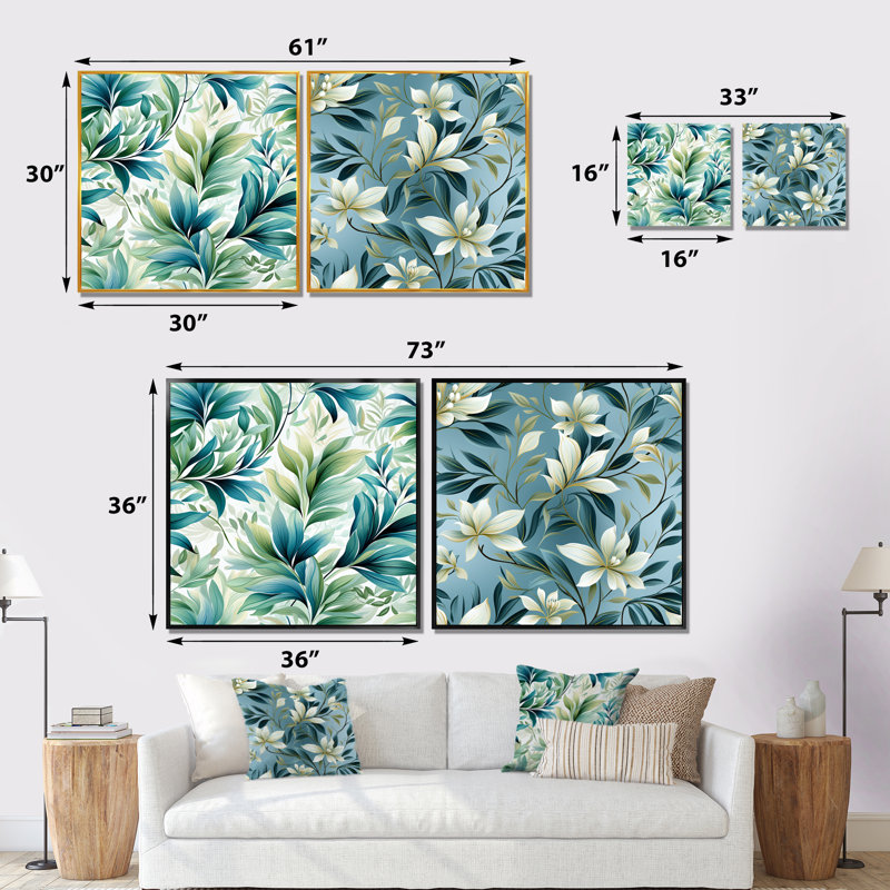 Alycia - ensemble de 2 reproductions d'art sur plantes, Encadrement doré, H 36 po x l 73 po x P 1,5 po