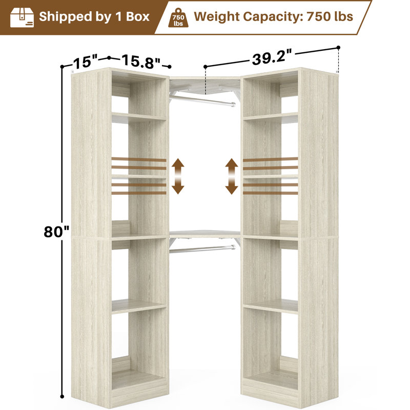 Système de rangement de coin avec 12 tablettes, système de rangement de coin de 39,2 po avec 2 tringles de suspension