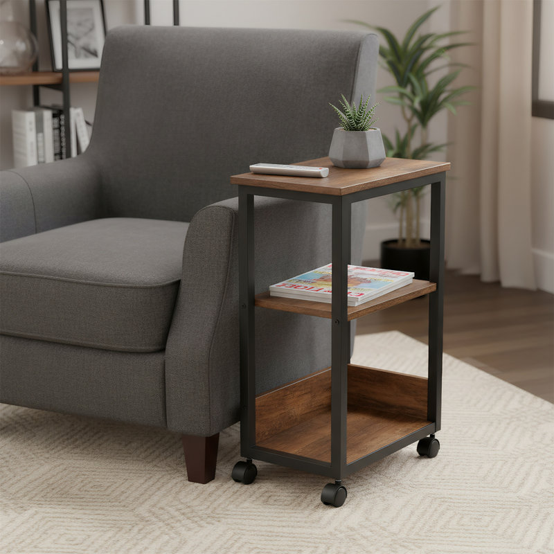 Movable Sofa And Bedroom Side Table, Brown Top/Black Base