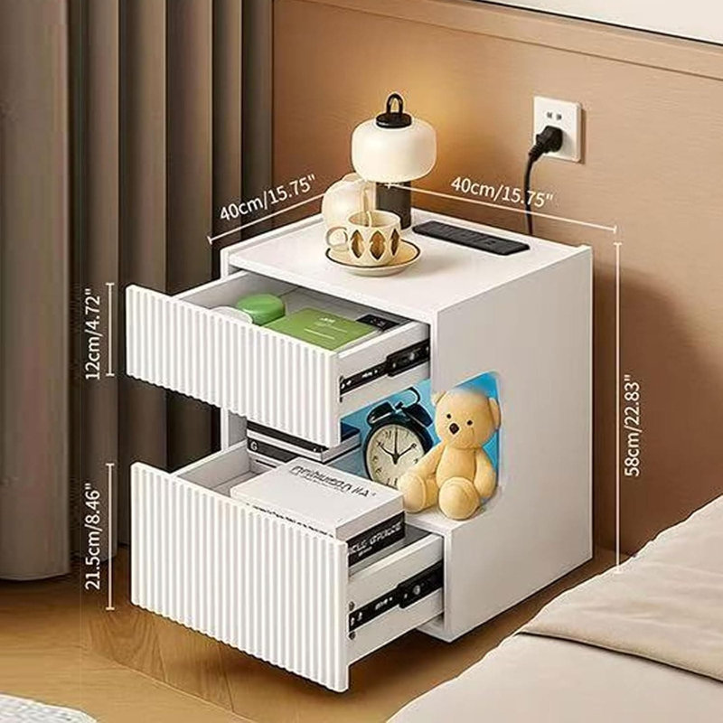 Table de chevet moderne avec lumières DEL RVB réglables et station de charge USB-C, table de chevet à 2 tiroirs avec rangement spacieux pour la chambre à coucher