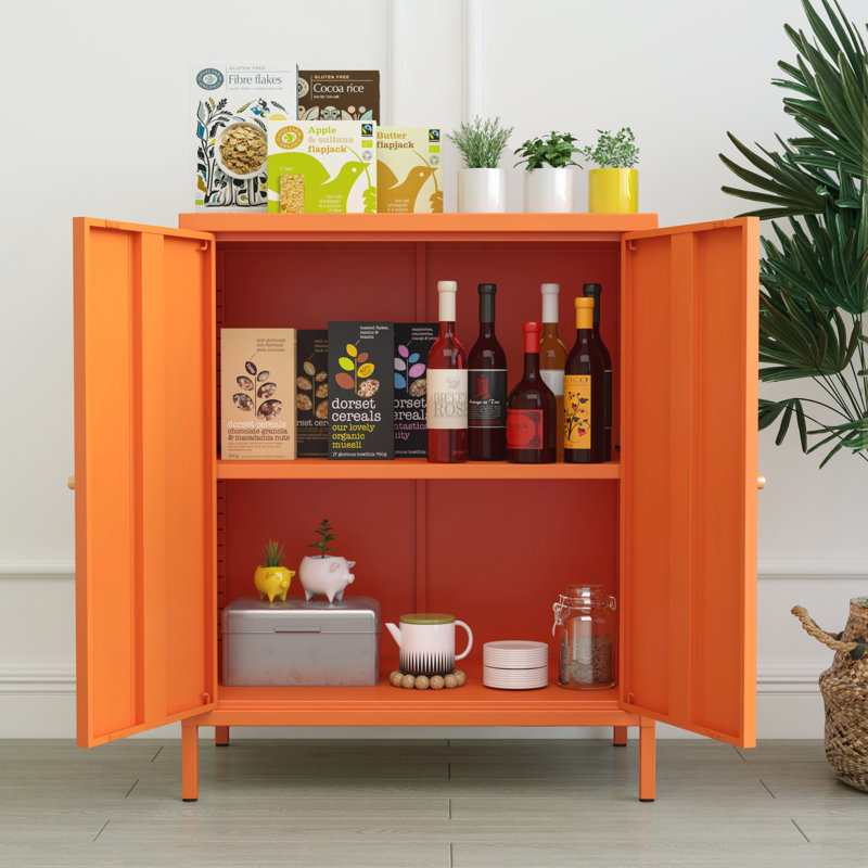 Small 2 Transparent Door Metal Storage Side Buffet Cabinet For Bed Room,Living Room,Entryway,Hallway,Home,Hotel,Office,Garage,Kitchen,4 Removable Shelf.