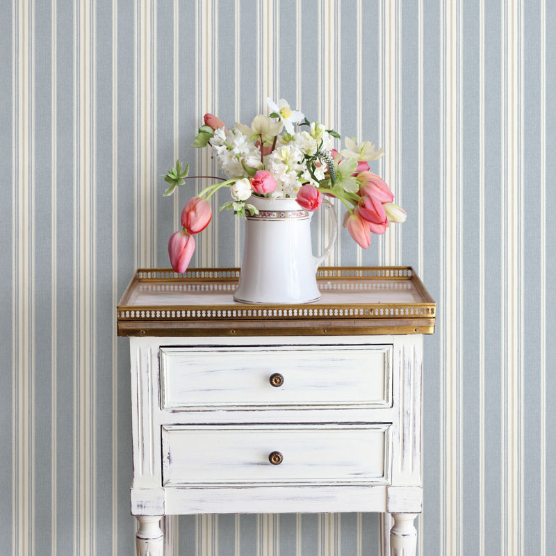 Papier peint rayé taupe cooper, Denim