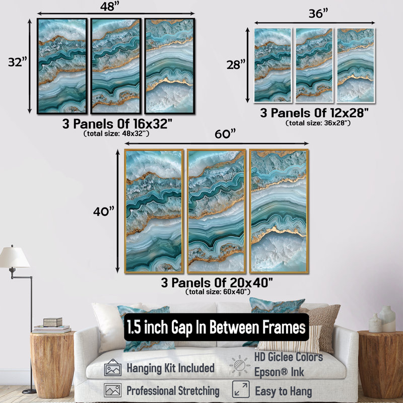 Agate «Dream River», ensemble de reproductions d'art sur pierre, H 28 po x l 36 po, Reproduction avec cadre flottant, Brun