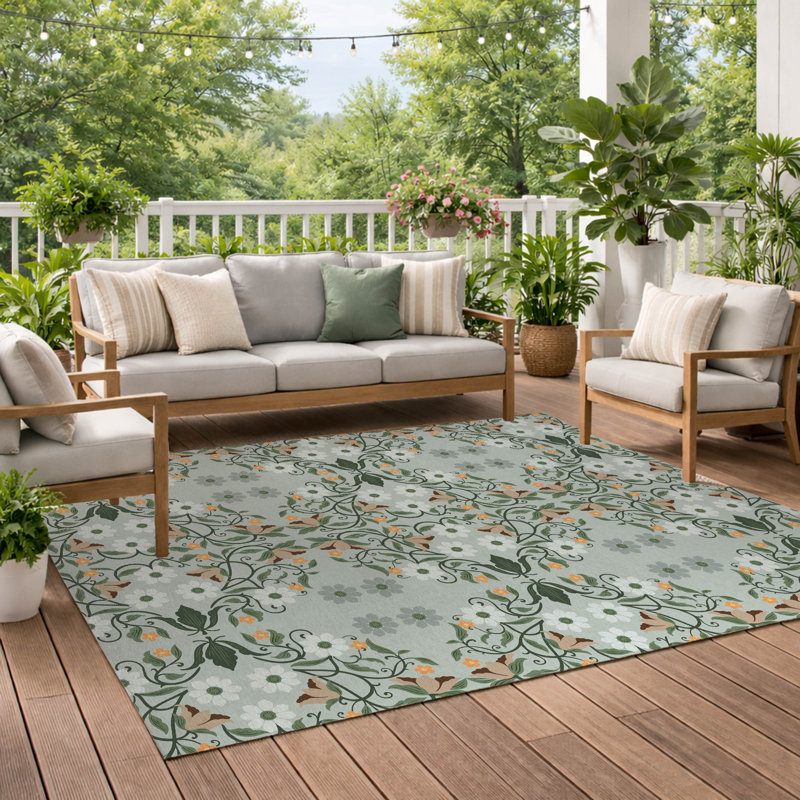 Millie Soft Step Outdoor Area Rug, Sage, Rectangle 6' x 4'