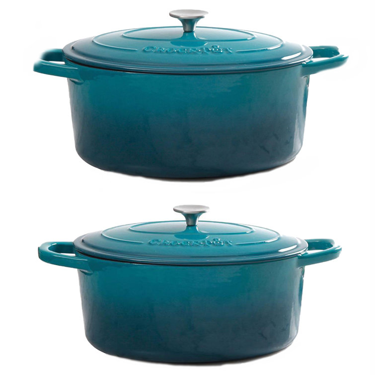 Crock-Pot 5Qt Round Enamel Cast Iron Dutch Oven Bundle With 7Qt Oval Dutch Oven