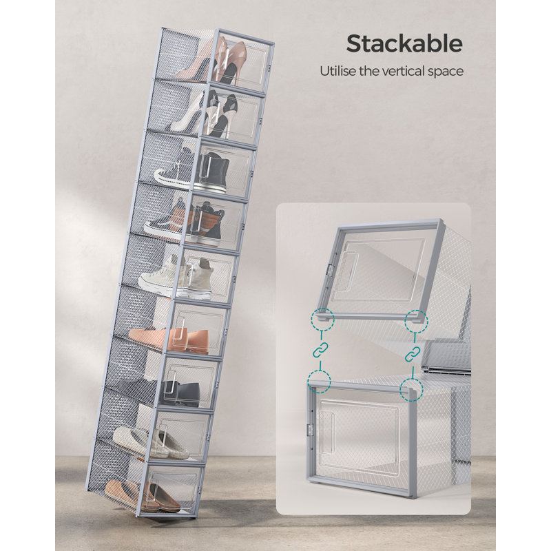 Bleecker 10 Pair Stackable Shoe Storage Cabinet, Grey