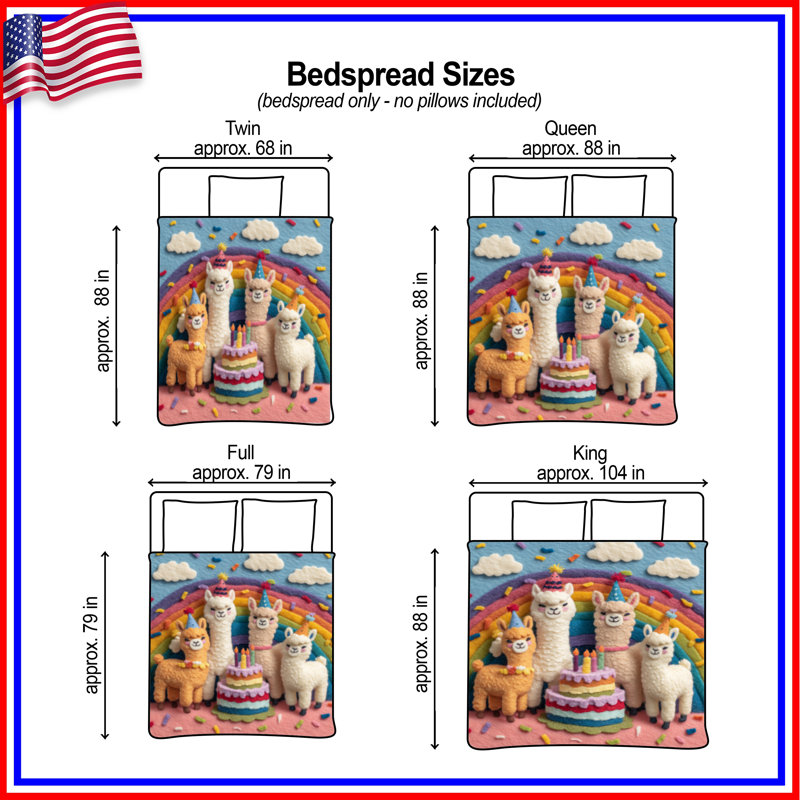 Couvre-lit Felt Llamas Birthday Cake Bedding Birthday, Double
