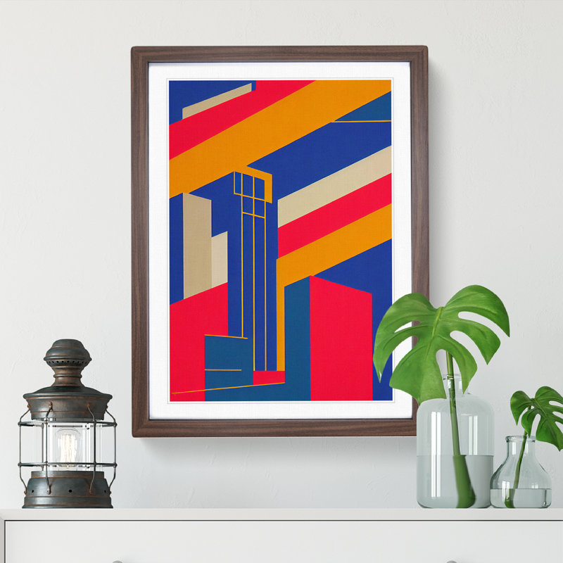 Unique Abstract Architecture No.1 - Wall Art, 48cm H x 36cm W, Walnut Picture Frame, White