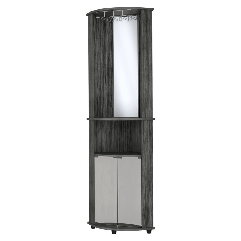 Bar en chêne avec 3 tablettes, portes en verre et tablette de style contemporain pour les essentiels, les portes