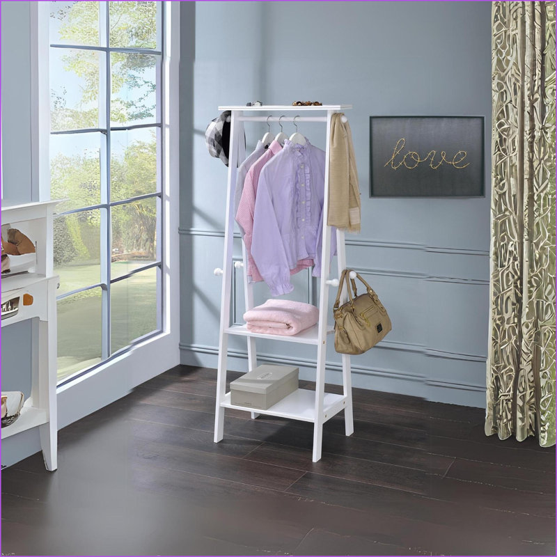 Coat Racks, 59” Tall Standing Garment Rack with Storage Shelves | White | Coat Racks