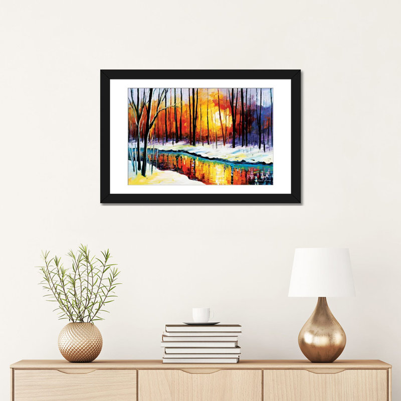« winter sun », impression, Papier d'art encadré noir, Blanc, H 16 po x l 24 po x P 1 po