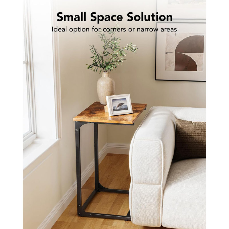 C-Shaped Side Table, C-Table For Sofa, End Table With Metal Frame, Large Surface Couch Table For Living Room, Bedroom, And Home Office, Rustic Design