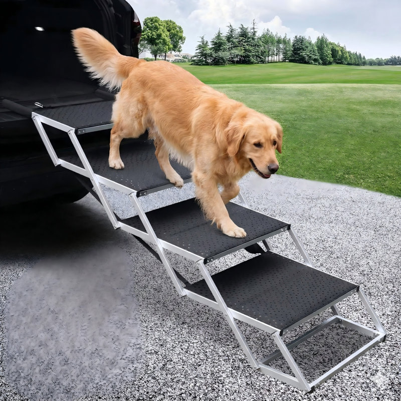 Rampe pour véhicule pour chien, escalier canin pliable en 4 étapes, fabrication en aluminium, finition noire, supporte jusqu'à 250 lb