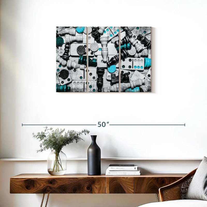 Dominoes and Chess Pop, reproduction d'art sur toile, H 20 po x l 33 po x P 1,25 po