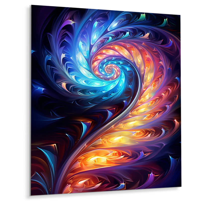 «Vibrant Fractal Glow Journey - Abstract Spirals», art mural, Métal métal, H 20 po x l 12 po x P 1 po