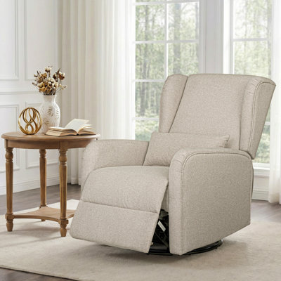Madison Park Candace Beige 30"W 3-in-1 Power Recliner Wingback Swivel Glider with USB & Type-C Ports
