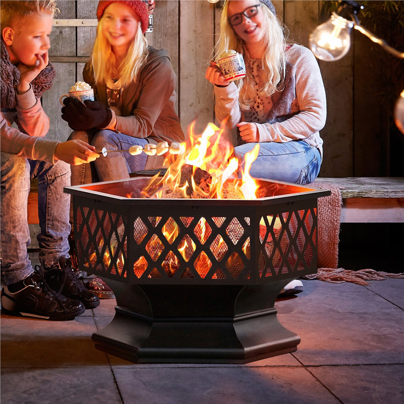Hexagon Iron Wood Burning Smokeless Fire Pit, 66 cm L x 66 cm W x 60.5 cm H