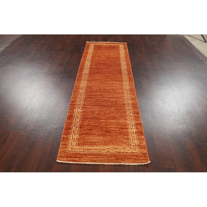 Tapis orange noué à la main de conception unique 2 pi 8 po x 9 pi 4 po