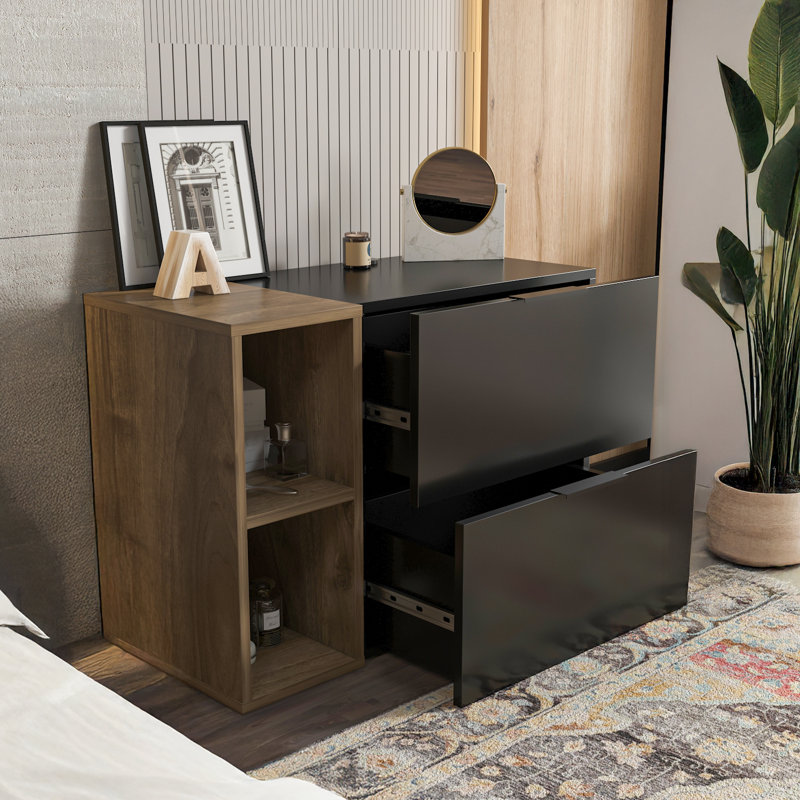 Commode 2 tiroirs Orpheus, Noir/noyer