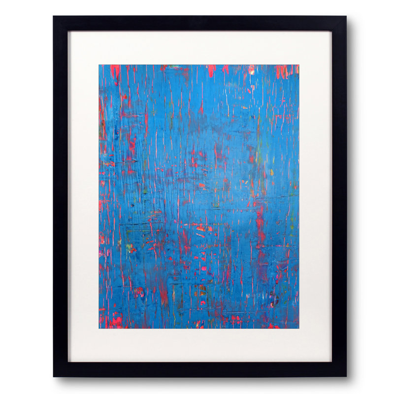 «Blue Force Majeure» par Drew Gaffney - Peinture, Papier avec cadre noir, H 21,25 po x l 17,25 po