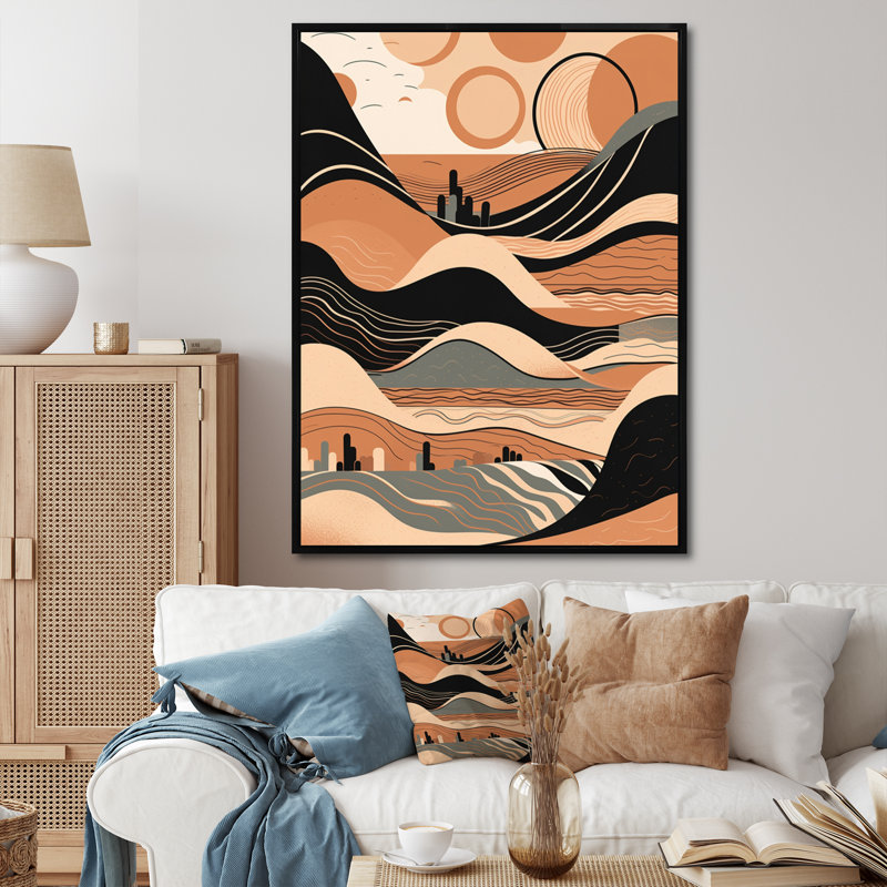 «Brown Black Line Art Elegance II», reproduction d'art sur toile, H 32 po x l 24 po x P 1 po, Cadre flottant noir