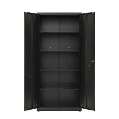 High Storage Cabinet With 2 Doors And 4 Partitions To Separate 5 Storage Spaces, Home/ Office Design
