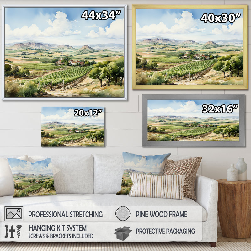 «Vineyard Scenery Landscape Beauty I», reproduction sur toile, Cadre naturel flottant, H 34 po x l 44 po