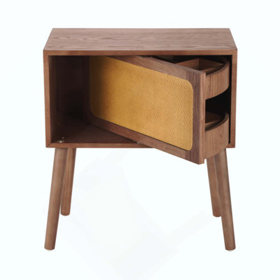 Tables de chevet rotatives à compartiments cachés, meubles de dissimulation modernes Mid-Century, table de chevet en rotin, table de bout à compartiments avec pieds en bois, tables de chevet pour chambre à coucher, salon, dortoir