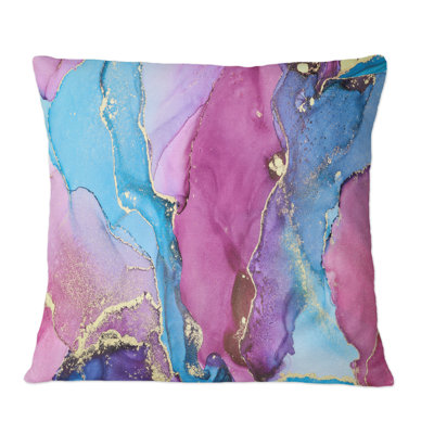 Purple And Turquoise Luxury Abstract Fluid Art IV - Modern Printed Throw Pillow