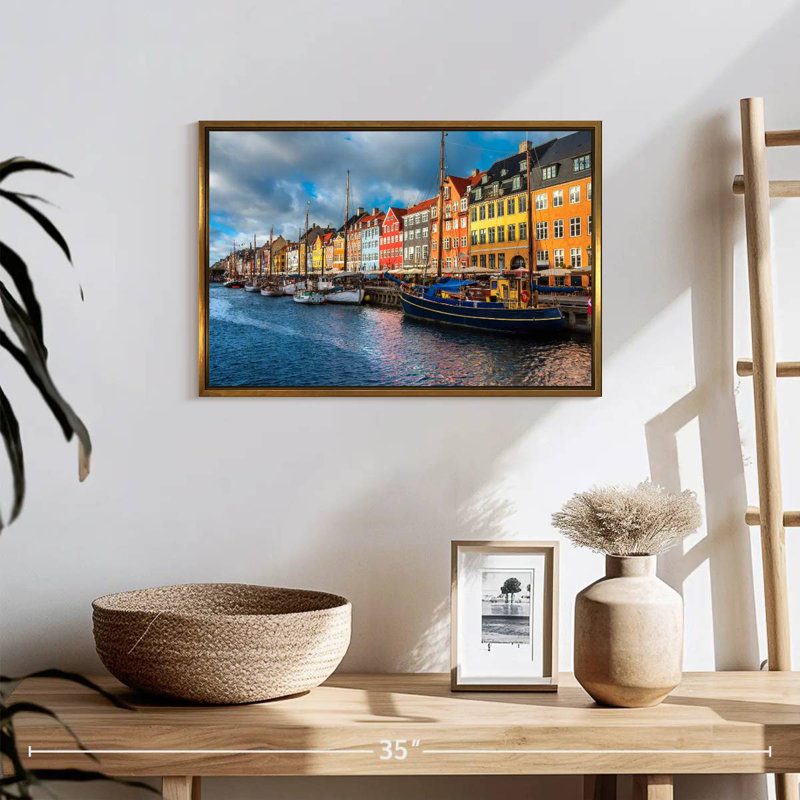 Port de Nyhavn, Copenhague, 19 po x 13 po, Cadre flottant doré