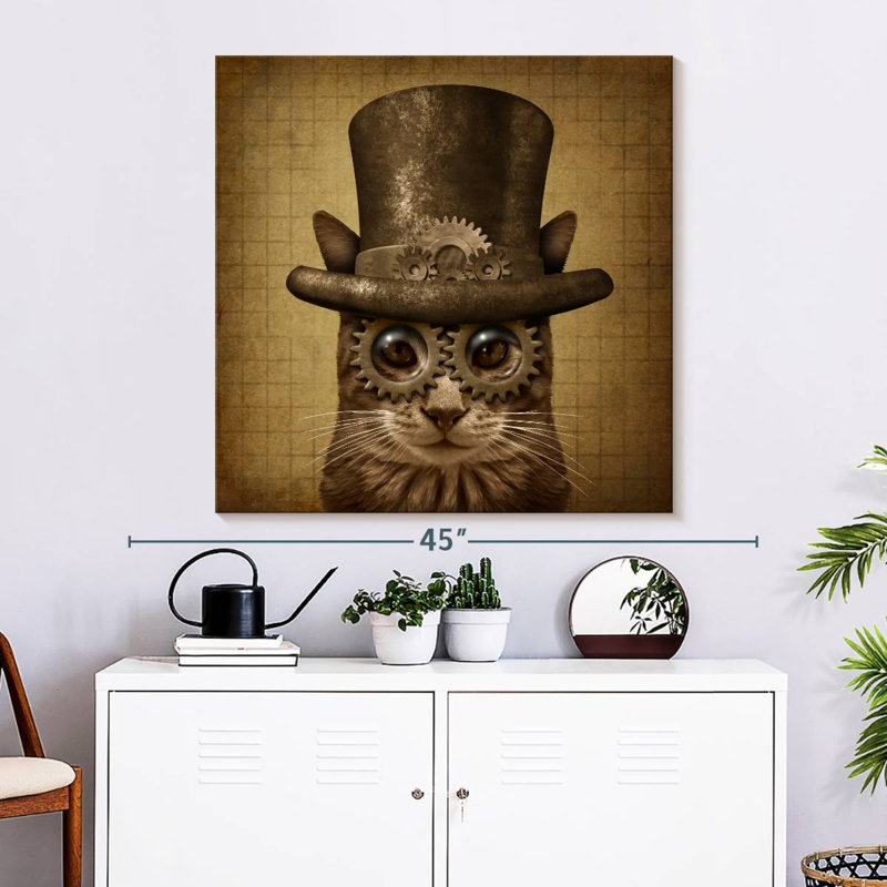 Corbeau rétro, chat Steampunk, H 33 po x l 33 po