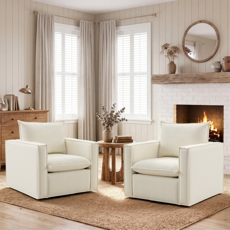 Fauteuil pivotant rembourré de 34,2 po de largeur, Polyester beige