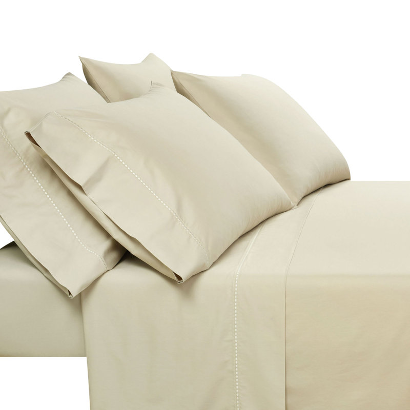 Neutral Queen Cotton Embroidered 6-Piece Sheet Set