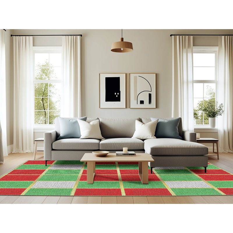 Tapis rouge/bleu marine à motifs, Rectangle 6 pi x 9 pi