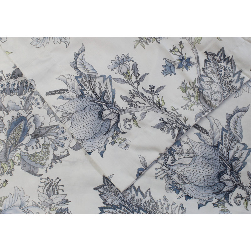 Talavera Sheet Set White/ Blue, Queen Sheet Set + 1 Fitted Sheet + 2 Pillowcases