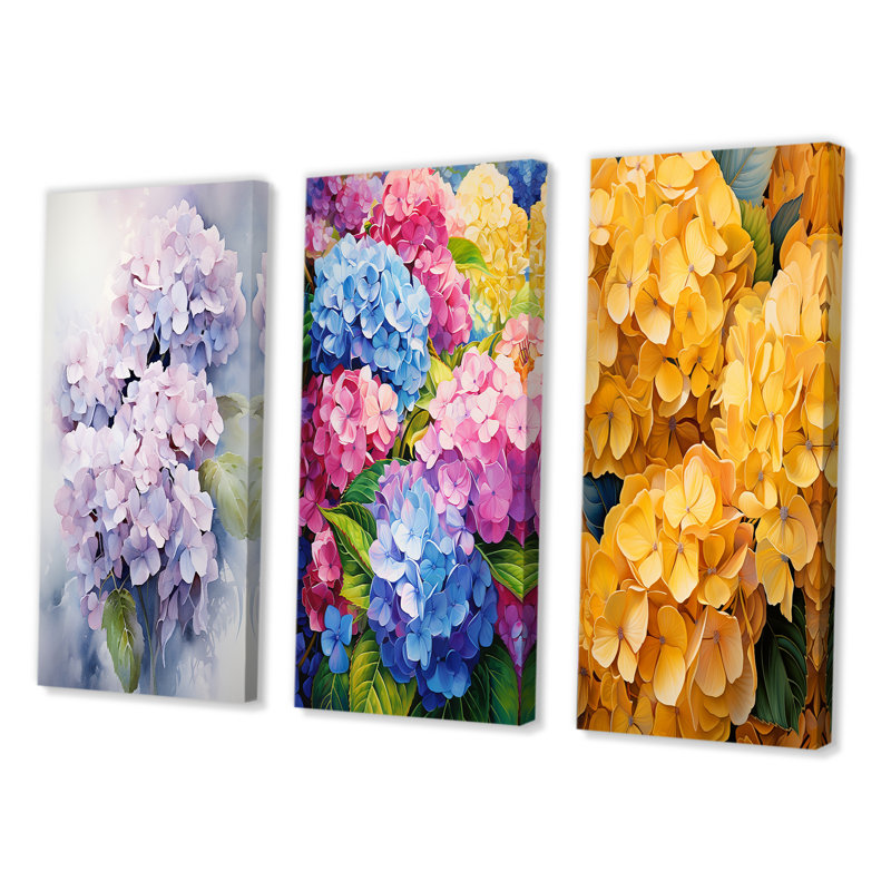 «Purple Hydrangea Graceful Whispers», 3 pièces sur toile, Toile tendue, H 28 po x l 36 po
