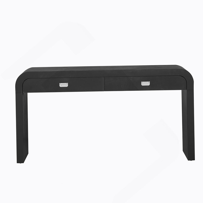 Console 60 po en bois de ronce, canapé d'entrée moderne avec 2 tiroirs pour vestibule, salon et couloir, Noir