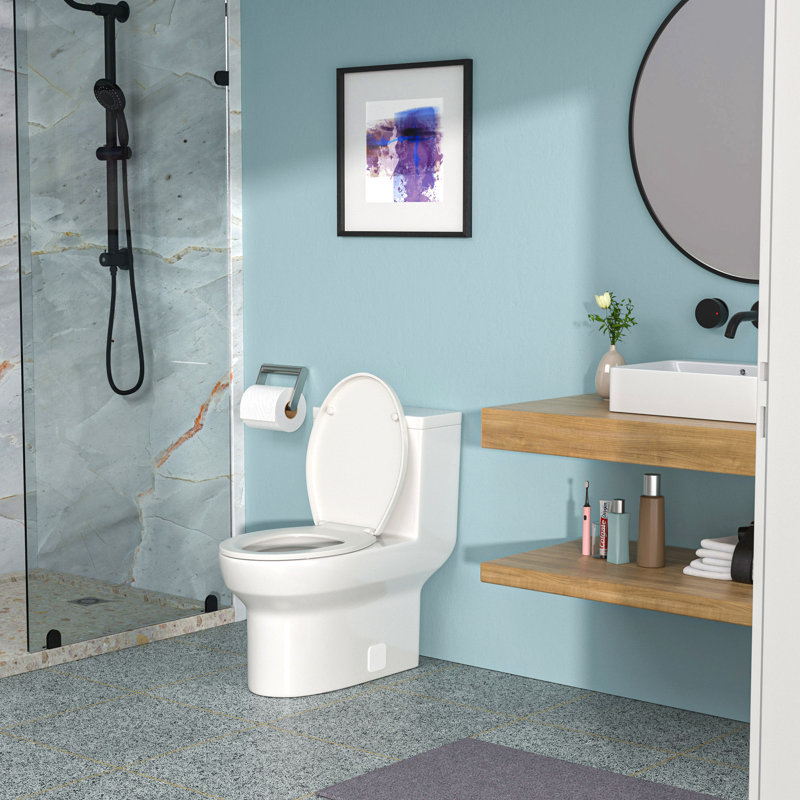 Toilette en céramique une pièce, double chasse avec siège à fermeture en douceur
