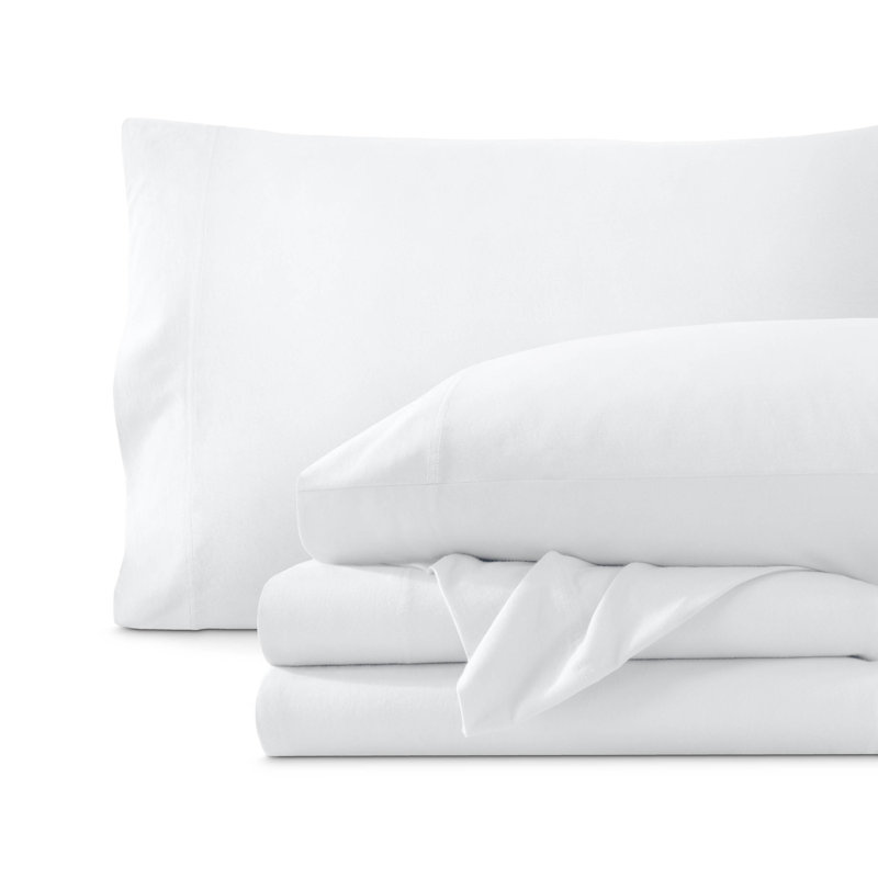 Organic Cotton Jersey Sheet Set, Twin Sheet Set + Fitted Sheet + 1 Pillowcase, White