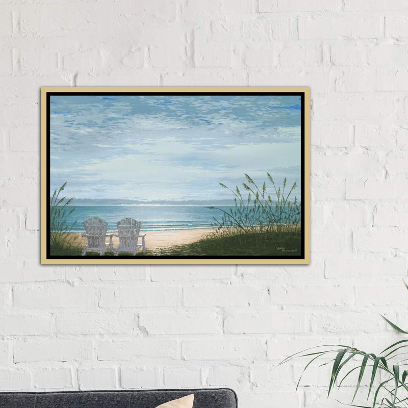 «Beach Chairs» par Bruce Nawrocke - reproduction d'art, H 32 po x l 48 po x P 1,5 po, Toile encadrée d'or