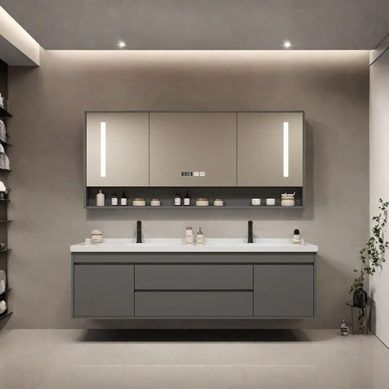 Meuble-lavabo avec plateau Obrian, Gris foncé