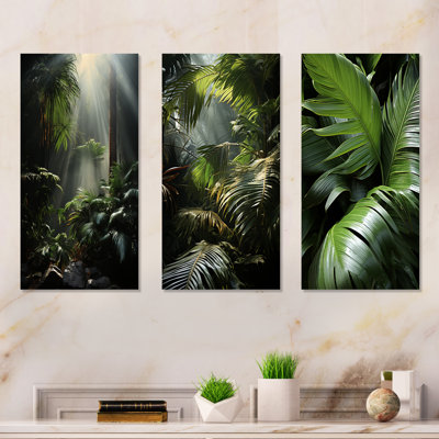 Ivoire, îles, palmiers de la jungle - palmiers et palmiers, ensemble de 3 reproductions d'art mural en métal