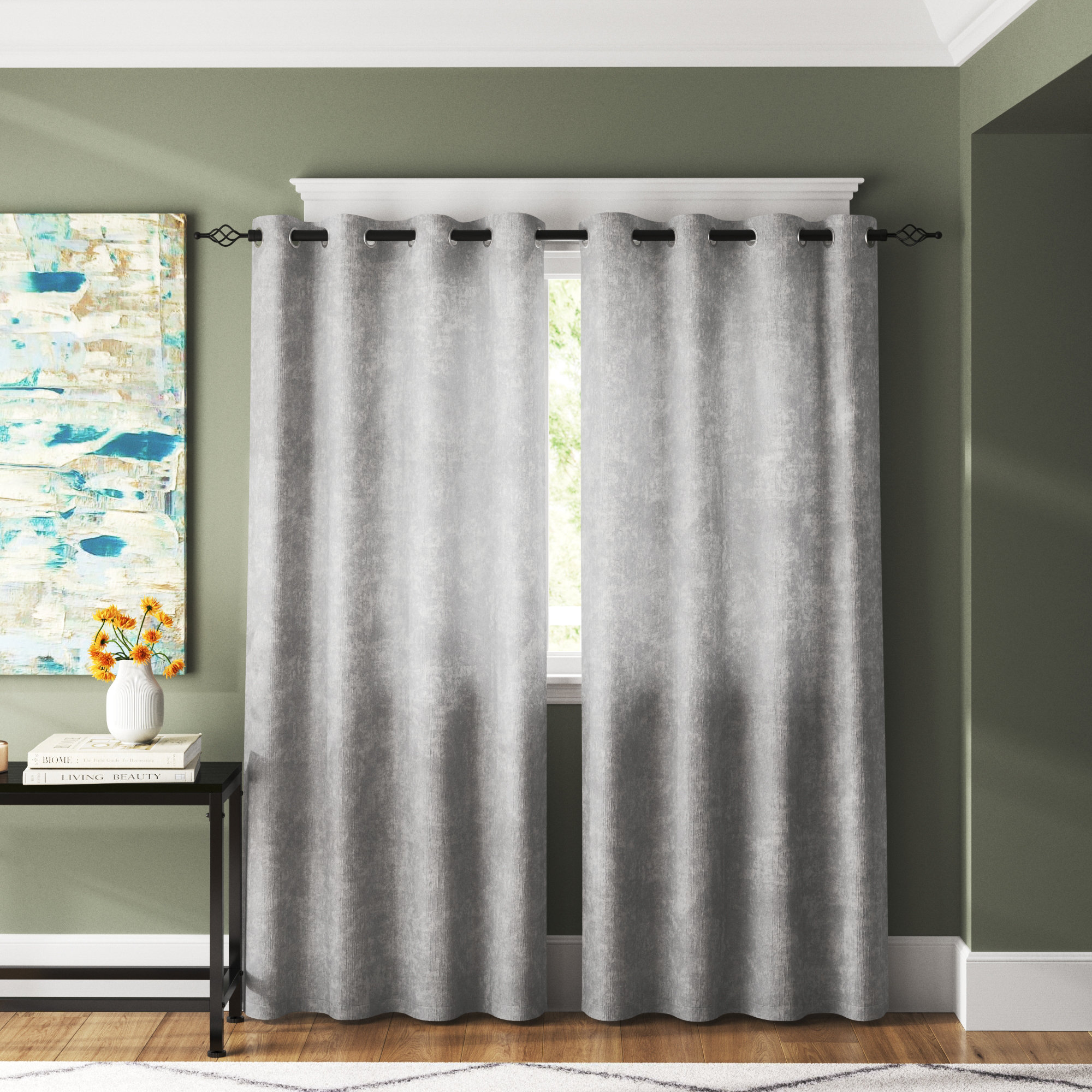 Jayla Solid Color Blackout Thermal Grommet Curtain Panels (Set of 2) The Twillery Co. Size per Panel: 53 W x 84 L, Curtain Color: Grayish White